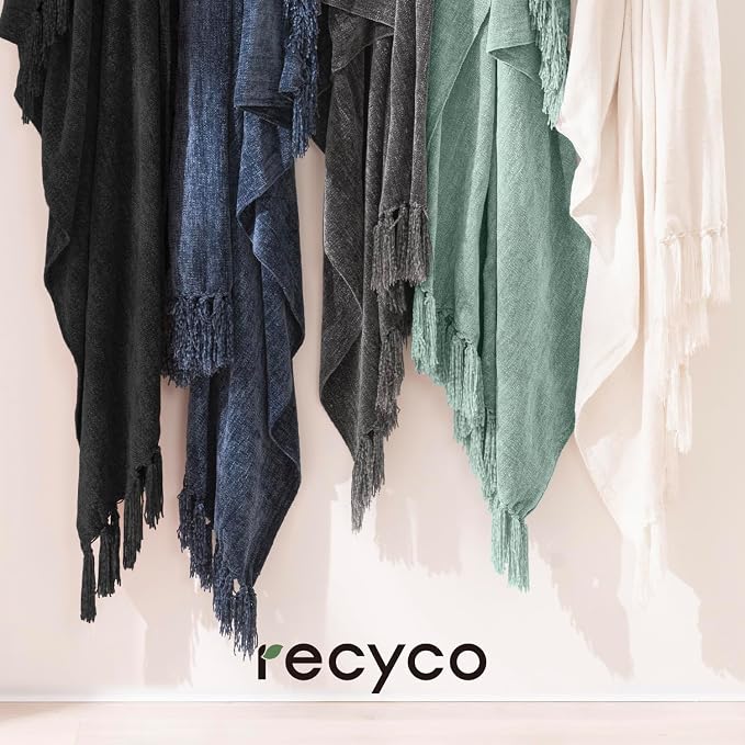 RECYCO Chenille Throw Blanket for Couch, 50"x60", Sage | Super Soft Knit Throw Blanket with Fringe Tassels, Lightweight Knitted Throw, Cozy, Ideal for Sofa Chair Bed Living Room Gift