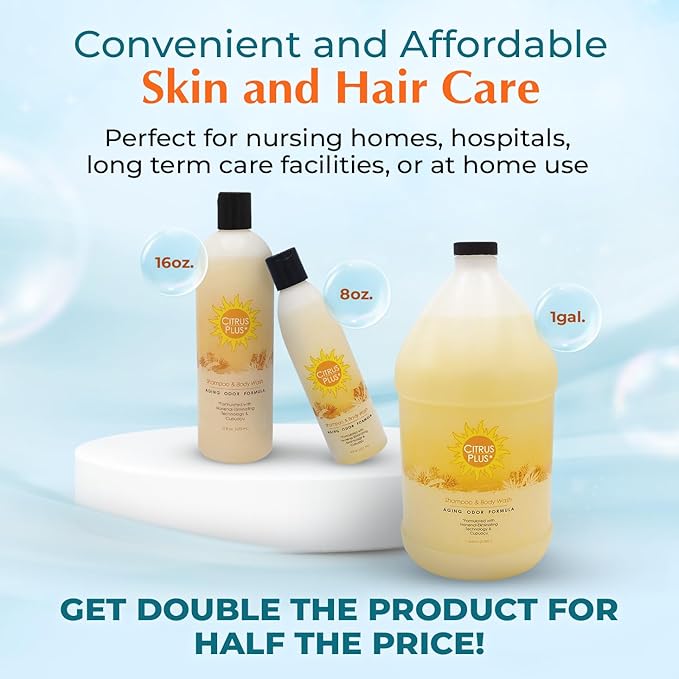 Deodorizing Citrus Plus Elder Shampoo and Body Wash by BoaVida with new leak-proof cap, Soap Made with Persimmon to Treat the Presence of Nonenal and Remove Old Person Smell, 16 oz