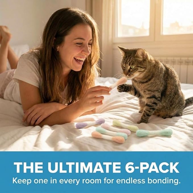 Glaciart One MINI Swabs Cat Toys with Catnip - 6 Pk | Durable for Chew, Cute Cat Toys Interactive Kitty for Boredom, Exercise, & Play | Filled w/Organic Catnip for Anxiety & as Digestive Aid
