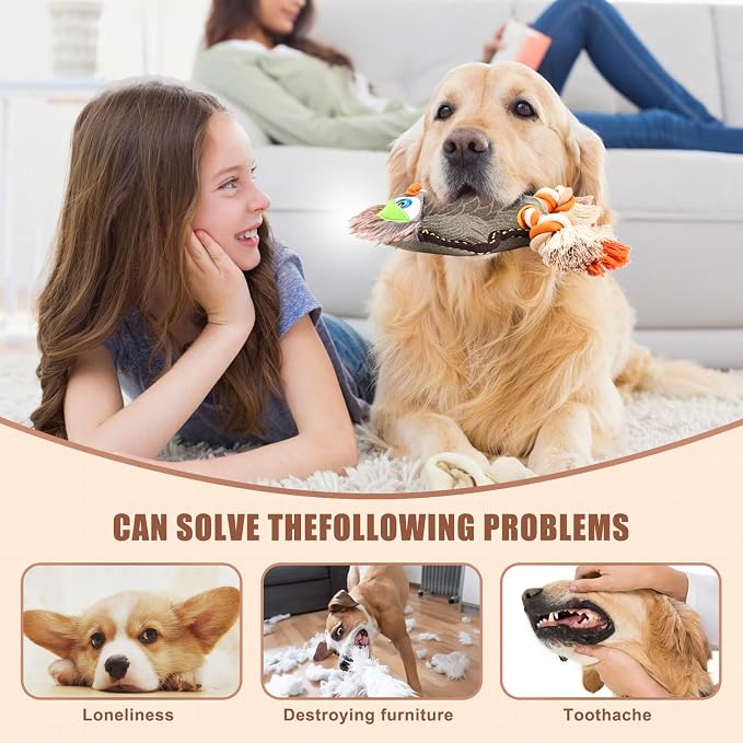 Tough Durable Squeaky Dog Toys for Aggressive chewers Interactive to Keep Them Busy, Funny Cute Tug of war Rope Birthday Dog Toy (Owl)