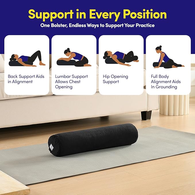 Meditation Cushion Bolster Pillow for Restorative Yoga β Supportive Cushion for Meditation, Pilates, and Relaxation β Filled with Buckwheat Hulls - Removable Cover