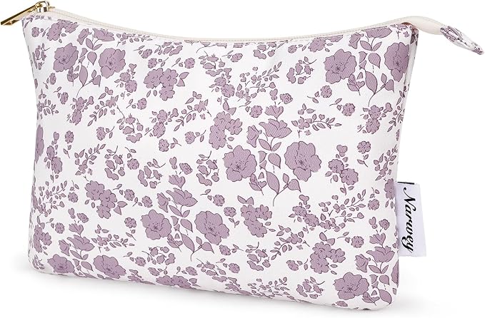 Narwey Small Makeup Bag for Purse Travel Makeup Pouch Cosmetic Bag Zipper Pouch Bags for Women (Dusty Pink Flower)