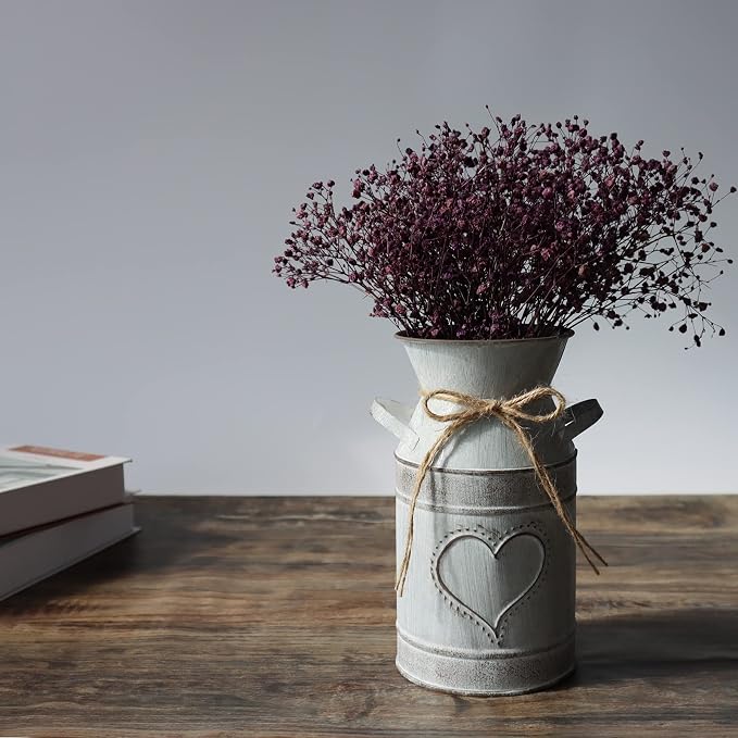 Galvanized Milk Can Antique Retro Vase Metal Planter Rustic Vintage Primitive Flower Holder Farmhouse Country Plant for Home Office Decor, 7.6”