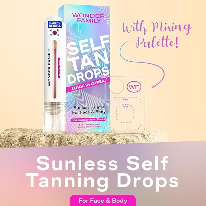 Self Tanning Drops Kit with Mixing Palette – Made in Korea with Natural Ingredients, Aloe Leaf Juice & Hyaluronic Complex Face & Body Non-Toxic, Fragrance-Free, Sunless Bronzing Glow (white)
