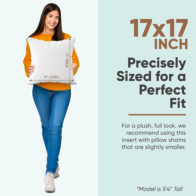 Pillowflex Synthetic Down Pillow Insert 17x17 in - Karate Chop Pillow | Small Square Sham Form, Plush Polyester Cotton Blend, Cloud-Like Comfort, Clump-Resistant Fill, Smooth Elegant Finish