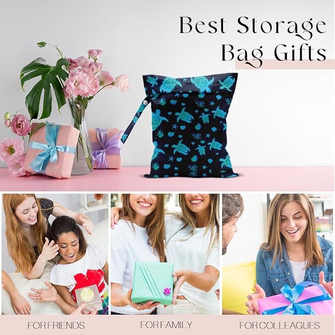 Waterproof Wet Bag for Swimsuit, Travel Beach Wet Dry Bag, Hidden Zipper Reusable Starfish Baby turtle Wet Bags, for Travel Beach Wet Swimsuits Toiletries Diapers Dirty Gym Clothes Laundry Bag