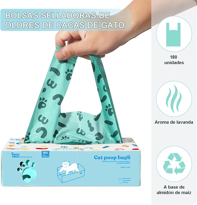 Cat Litter Disposal Bags and Dog Poop Bags with Handle,Cornstarch Based Extra Thick and Guaranteed Leak Proof Poop bags for Kitty and Doggy(360 Count 1.1 Gallon,Lavender Scent)