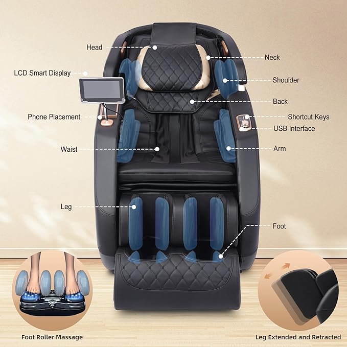 2025 4D Massage Chair Full Body, Zero Gravity Massage Chair with SL-Track & Heating, Massage Shiatsu Recliner Chair with Smart Voice Control, Touchable Screen, Airbags, Foot Rollers (BLACK)