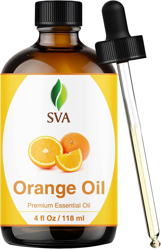 SVA Orange Essential Oil 4 Fl Oz – for Diffuser, Skin & Hair Care – Ideal for Massage & DIY Blends - with Dropper