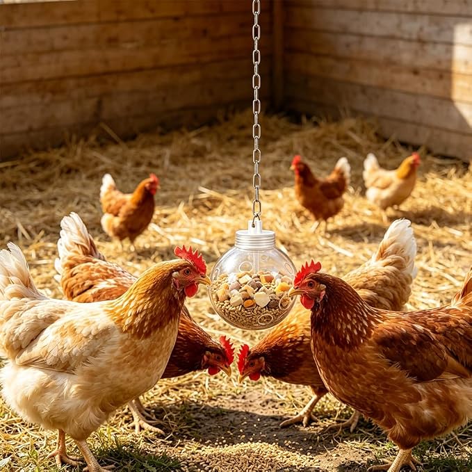 2pcs Chicken Treat Dispenser Toy,Interactive Slow Feeder Hanging Ball with Chain,Chicken Pecking Foraging Enrichment Toy, Coop Accessories for Hens Poultry Duck Birds Parrots (2)