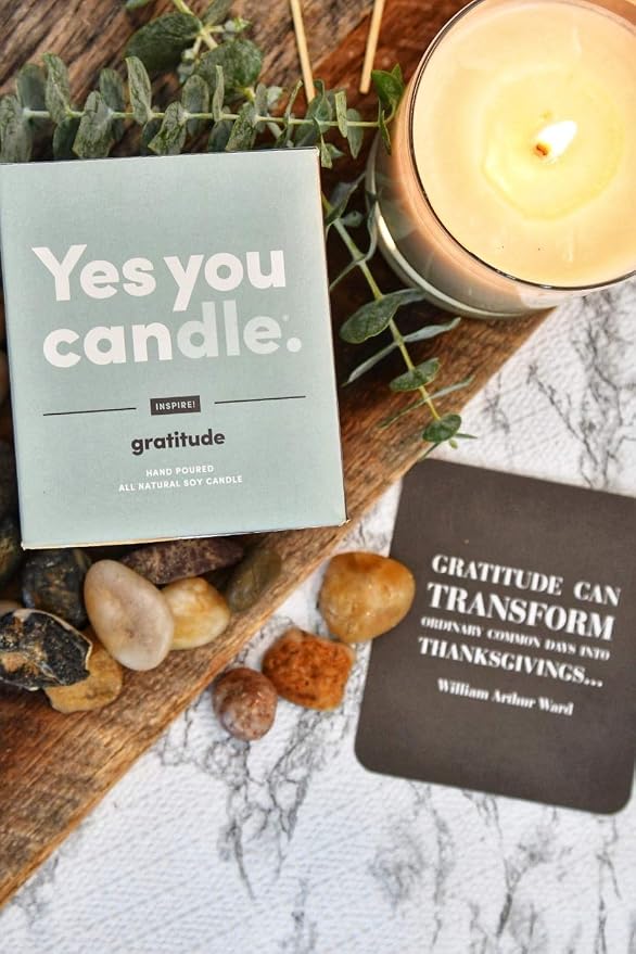 Yes You Candle - Gratitude, Bergamot & Citrus, Highly-Scented, Inspirational Soy Candle, Made in USA, Pure Essential Oils, Aromatherapy, 8 oz