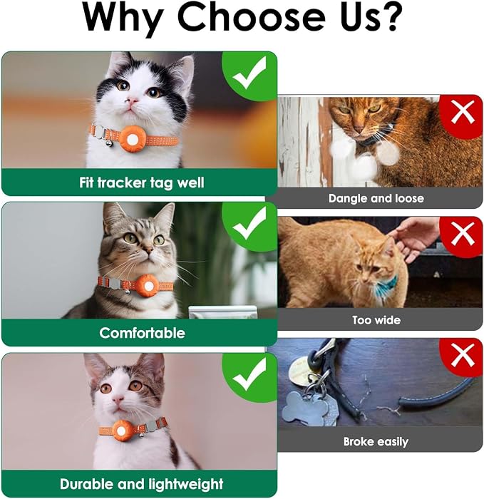 Cat Tracker, GPS Tracker for Cats, No Monthly Fee, Compatible with Apple Find My App (Only iOS), Real-Time Tracking, Smart Alerts, Up to 1-Year Battery, Waterproof, Orange