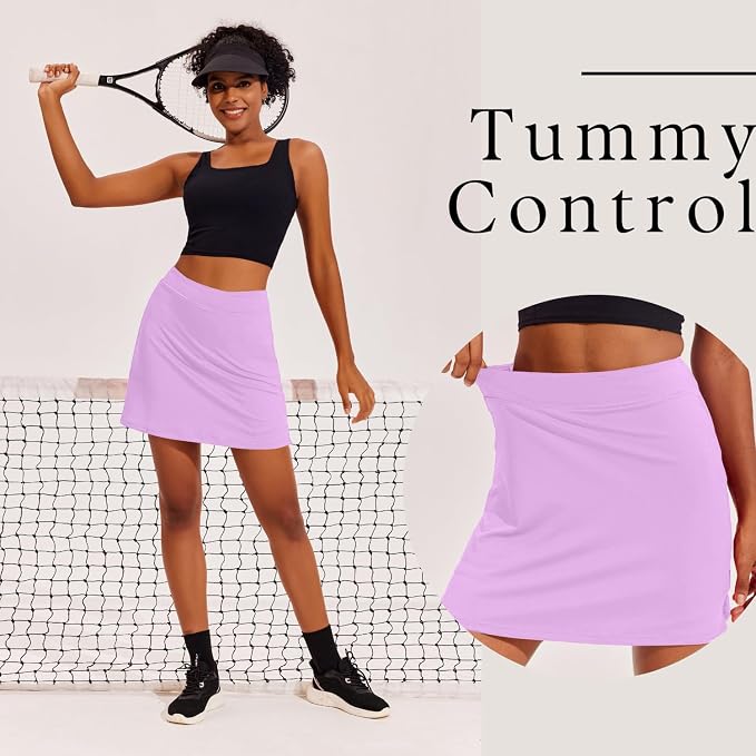 Ekouaer 16" Skorts for Women with Pockets Golf Pickleball Tennis Skirt | Silicone Grippers,2 Inner Pockets,Wide Waist,Side Slit Hem,Breathable,Soft,Lightweight