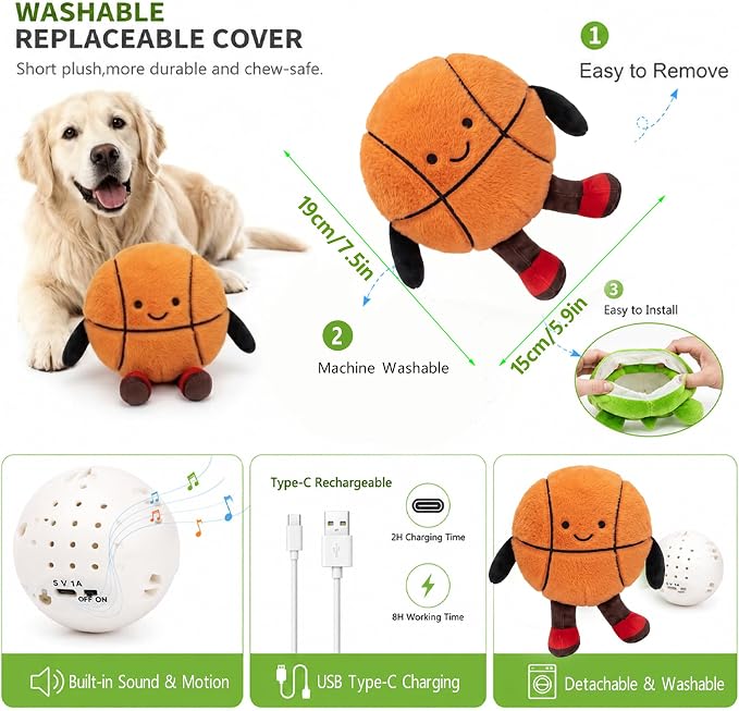 Basketball Interactive Dog Toys, Jumping Squeaky Dog Toys with Recording and Music Modes,Activated Dog Toy Moving Dog Toy for Small/Medium/Large Dogs to Keep Them Busy