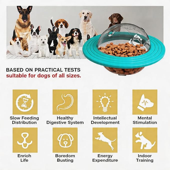 UFO Robot Planet Interactive Dog Toy, Treat Dispensing Puzzle for Large & Small Dogs, Enrichment Brain Stimulation & Slow Feeder to Keep Them Busy(Roly-Poly Toy Yellow)