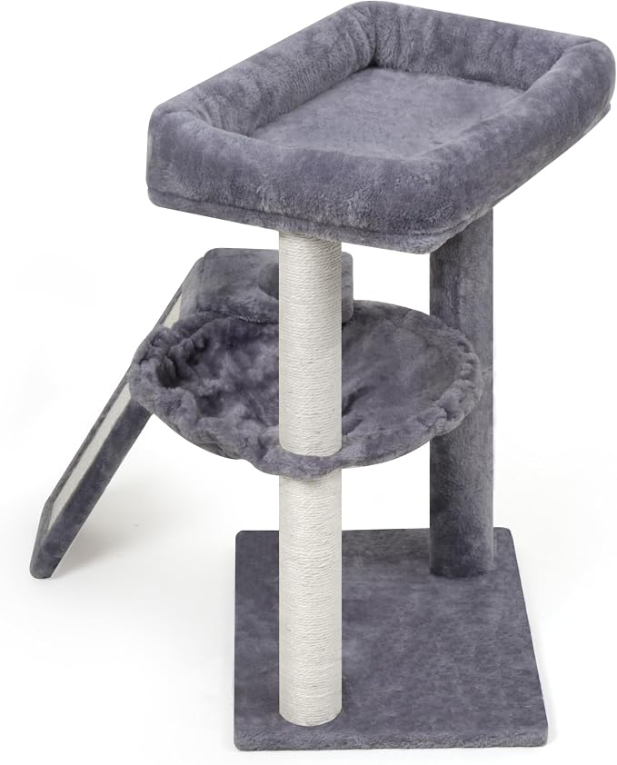 YOUPET Cat Tree with Cat Scratching Post for Indoor Cats, Cat Tower with Scratching Board and Playful Toy Balls, Cat Tree Tower with Cozy Hammock,Grey