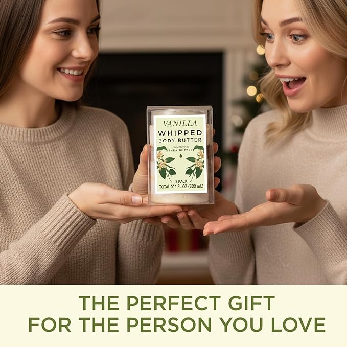 Princess Belle Vanilla Whipped Shea Body Butter, Body Moisturizer for Dry Skin, Body Care for Skin, Smell Goods for Women, Vanilla Gift Set-2 Pack (3.4floz + 6.8 floz)