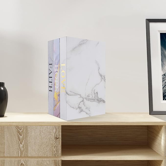 Home Decorative Faux Book Boxes: Set of 3 for Entry Table, Coffee Table, Bookshelf Decor With Magnetic Closure