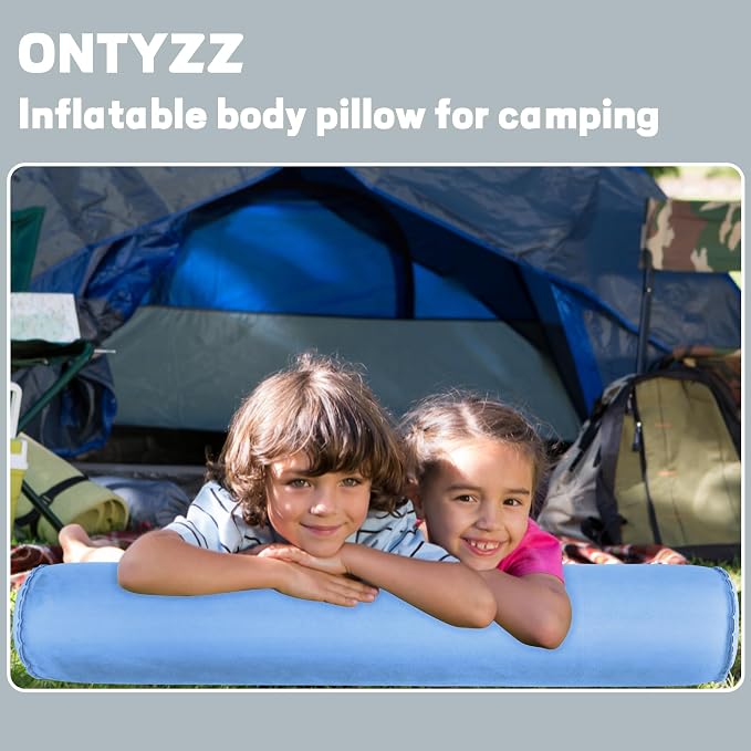 ONTYZZ Inflatable Long Body Pillow, Long Pillow for Bed, Oval Bolster Pillow for Good Sleeping and Back/Neck Support, 1pcs Blue