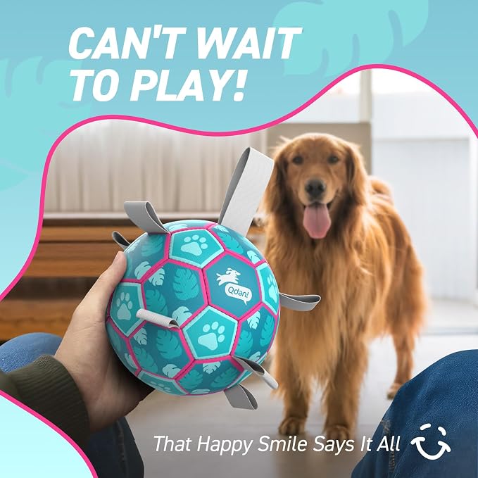 QDAN Dog Toys Soccer Ball with Straps, Pool Dog Water Toy, Outside Ball