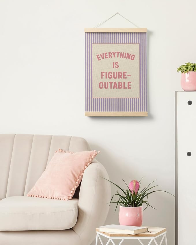 FGFK Everything Is Figureoutable Positive Affirmations Wall Art Poster Hanger Frame, Preppy Pink and Purple Inspirational Canvas Prints Framed Wall Decor for Office Classroom Home Bedroom, 12x16 Inch