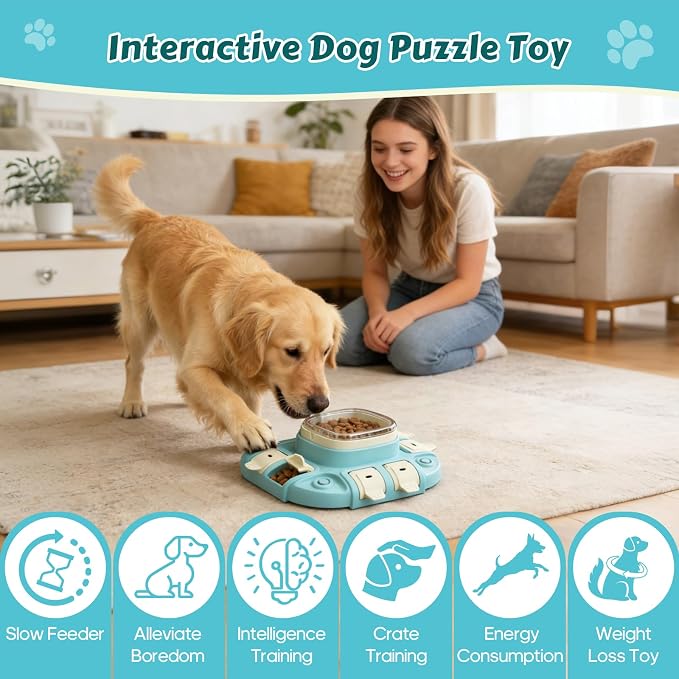 2 Levels Dog Puzzle Toy, Slow Feeder for Fast Eating Pets Interactive Dog Treat Puzzle Toys for IQ Training, Treat Dispenser for Small Medium Large Dogs, Cats