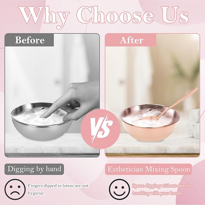 9 Pcs Gold Facial Supplies Large Rose Gold Skincare Tray 4 Stainless Steel Facial Mask Mixing Bowls 4 Esthetician Mixing Spoons Spa Tray Esthetician Bowls for Mask Body Care Bathroom