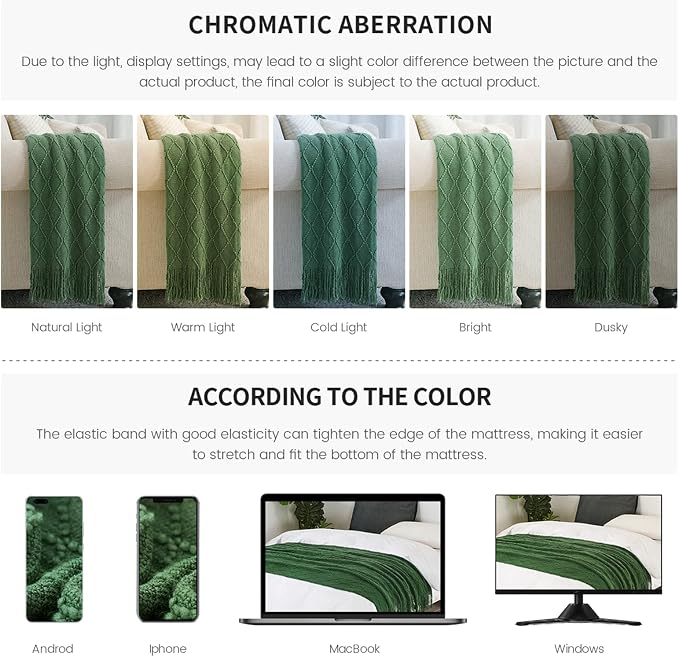 BOURINA Green Throw Blanket 50x60 Inch Boho Knitted Soft Throw Sofa Blanket | Knitted Throw Blanket 50x60 Inches, Soft Lightweight Boho Weave Throw Decorative Couch Blanket for Living Room Bedroom Chair