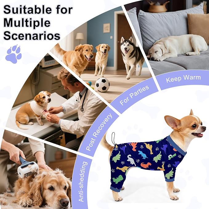 Bienbee Dog Pajamas, 4 Pack Adjustable Onesies for Small to Large Dogs XS | Dog Shedding Suit with Soft Fabric, Breathable & Stretchy, and Adjustable Back Length for Sleeping Lounging and Daily Use