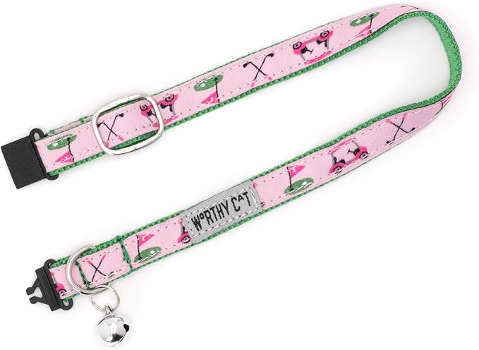 THE WORTHY DOG Icons Patterns, Breakaway Cat Collar, with Bell, Pink