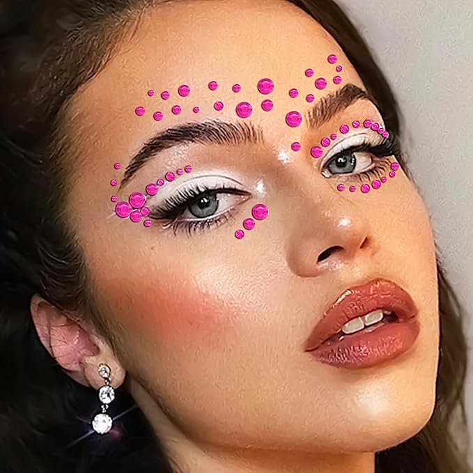 3555pcs Self Adhesive Face Gems for Makeup, Festival Jewels, Hair Gems, Rhinestone Stickers for Face, Eye, Makeup, Nail, Body, Crafts 5sheets (rose-3/4/5/6/8mm)