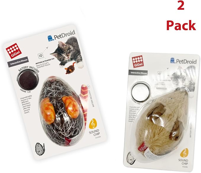 Gigwi Automatic Moving Cat Mice Toys 2 Pack, Interactive Chase Toys for Cat