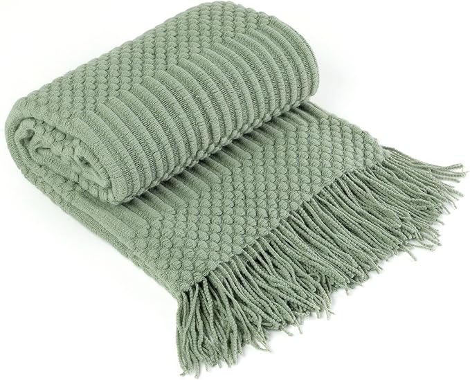 Blagic Soft Knitted Throw Blanket for Couch and Bed,Sage Green,60"x80" | Lightweight and Cozy,Farmhouse Boho Blanket with Tassel,Decorative for Living Room,Gifts for Adults,All Season Use