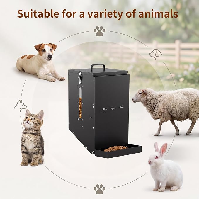 25 Lbs Hanging Automatic Dog Feeder for Large Dogs, Heavy Duty Metal Gravity Food Dispenser, Mounted Pet Cage Feeder for Breeds, Kennel, Outdoor Fence, Rabbit, Chicken, Ferret, Chinchilla