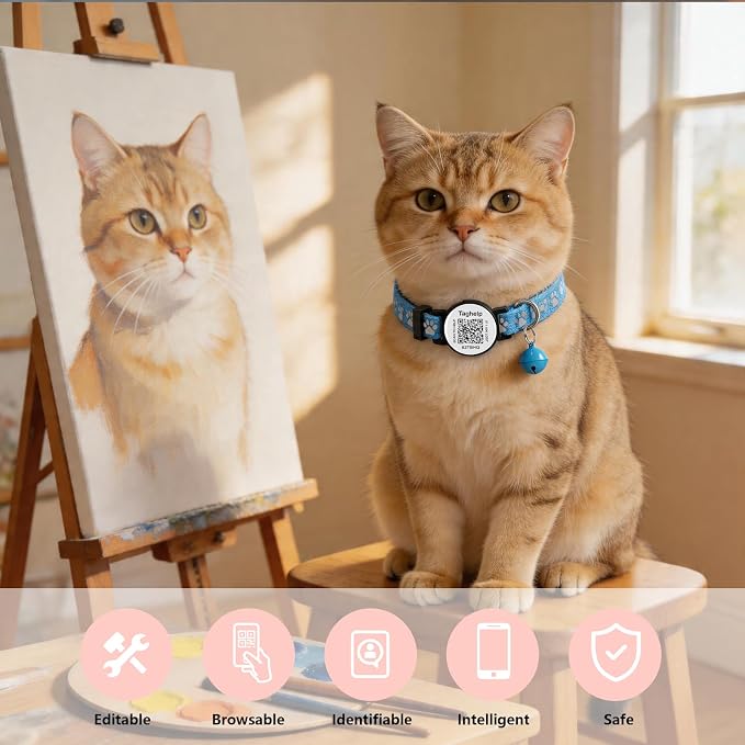 2 Pack QR Code Cat Collar with Instant Lost Pet Recovery System, Scan for Urgent Alerts & Location Info, Breakaway Reflective Collar with Safety Bell (Blue & Pink)