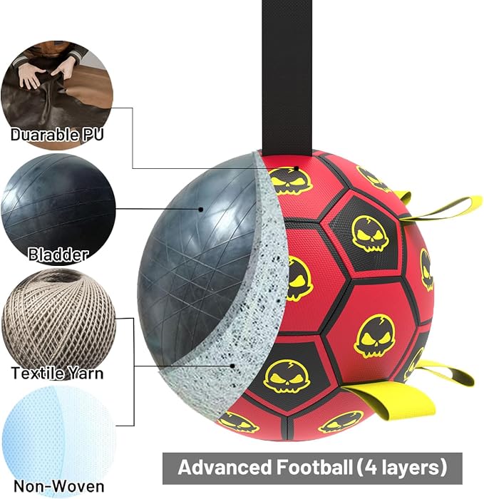 Interactive Dog Toy Balls with 4 Layers, World Cup Dog Soccer Ball with Straps, Durable Dog Balls with Skull Pattern, Waterproof Advanced Football Pets, Indoor & Outdoor Use(6 Inch)