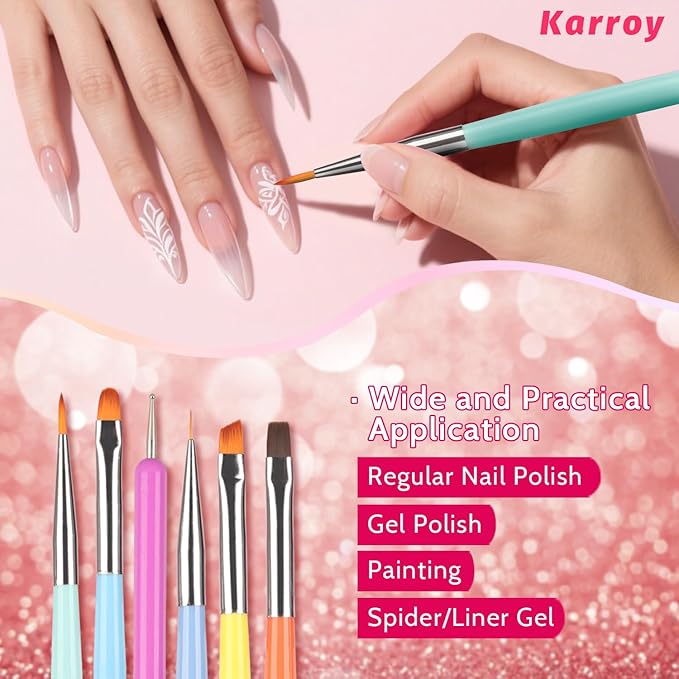 Nail Art Brushes Kit, Nail Brush Sets with Gel Nail Brush, Nail Extension Gel Brush, Nail Liner Brush, Dotting Tools, DIY Manicure Tools Gift for Women (6PCS Brushes)