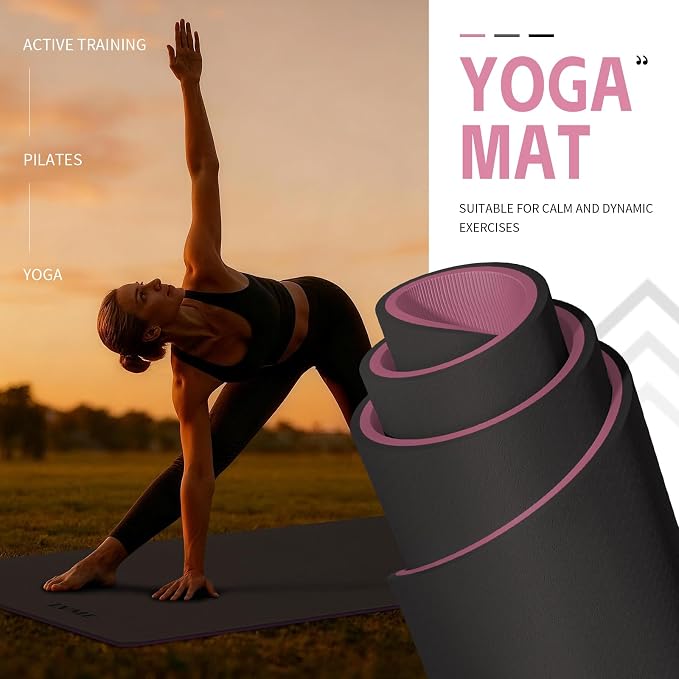 Thick Yoga Mat 72"x24" – 1/4" or 2/5" Option | Non-slip & anti-tear TPE, lightweight with carrying strap, beginner-friendly for women & men, yoga/pilates/floor workout