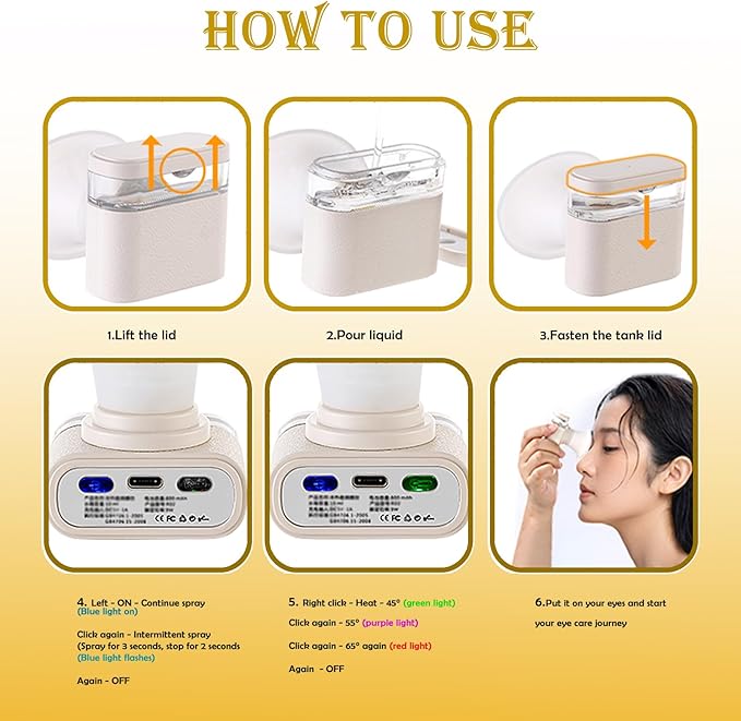 Johncase Relief Dry Eyes Spray Eye Heated Nano Mist Sprayer Portable Warm Compress Eyes Mister for Eyelid,Eye Skin SPA Eye Steam and Stye Mini Eye Drops Tool
