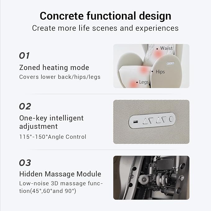 Nouhaus Luna Heated Massage Chair,Full Body Massaging Zero-Gravity Leisure Recliner with Low-Noise 3D Massage and Dual Sound Systems Modern Massage Chairs (Elder White)