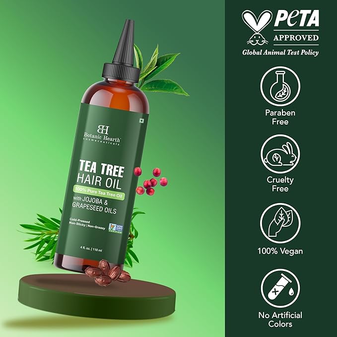Botanic Hearth Hair Oil for Hair Growth & Hair Treatment Oils | Strengthening Dry, Frizzy, Damaged Hair & Scalp Treatment | All Hair Types | Tea Tree Hair Oil - 4 Fl Oz