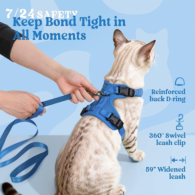 rabbitgoo Cat Harness and Leash, Easy-on with Neck Buckle, Royal Blue