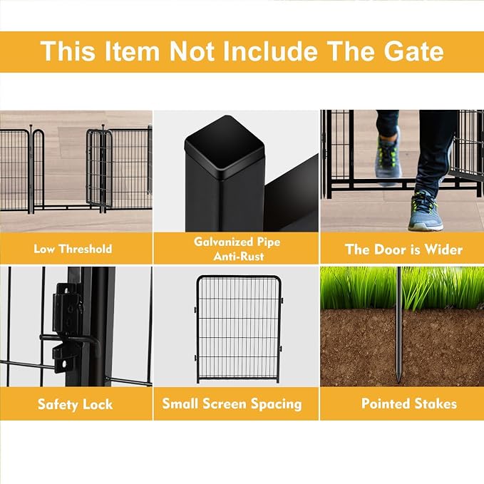 Getlay Garden Fence 40 Inch 14 Panels Without Gate, Total 31 Ft(L) Garden Fence for Yard and Dog, Black Dog Pen Wide Door, Metal Dog Pen Heavy Duty Pet Puppy Exercise Pen for Rv Camping