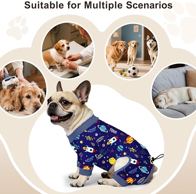Bienbee Dog Pajamas, 4 Pack Adjustable Onesies for Small to Large Dogs L | Dog Shedding Suit with Soft Fabric, Breathable & Stretchy, and Adjustable Back Length for Sleeping Lounging and Daily Use
