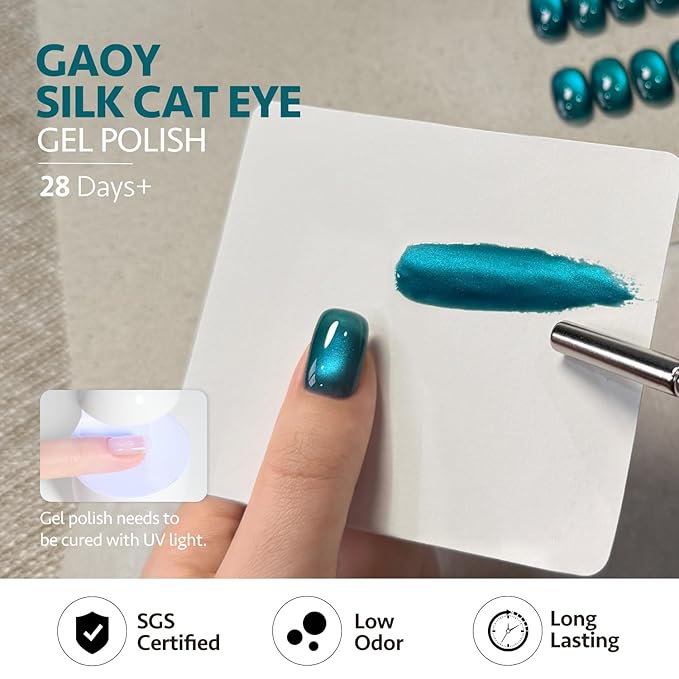 GAOY Jelly Blue Cat Eye Gel Nail Polish, 16ml Glitter Holographic Nail Polish with Magnet, Reflective Translucent UV Gel, 3150 Hidden Lagoon