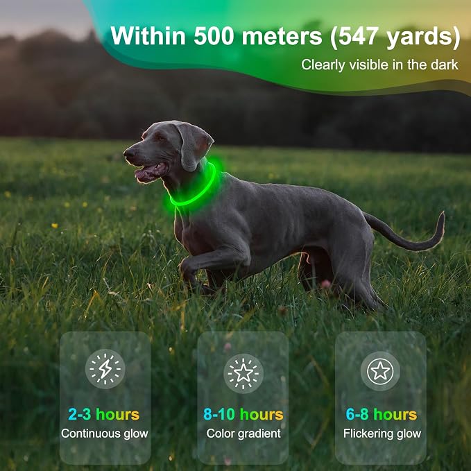 Led Dog Collar - Waterproof Lighted Pet Collar Rechargeable for Night, TPU Cuttable Light Up Doggie Collar for Small, Medium, Large Dogs Walking (Green)