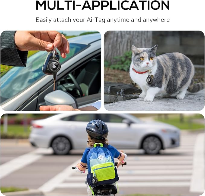 Waterproof AirTag Holder, 4 Pack AirTag Keychain Holder with Keyring, Black | Compatible with Apple AirTags 1st & 2nd, Ultra-Durable Anti-Scratch Protective Case for Luggage, Backpack, Pet, Bag