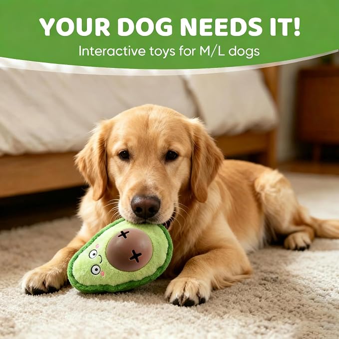 Avocado Dog Squeaky Treat Dispensing Toy, 7" Plush Chew Toy