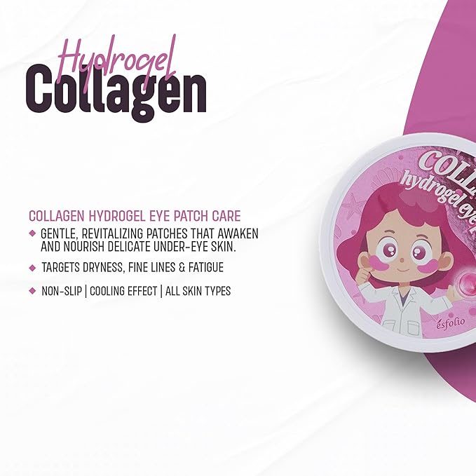 esfolio Hydrogel Eye Patch Collagen 60 Patch – Under Eye Gel Patches for Puffiness and Tired Eyes – Soothing Cooling Care – Korean Skincare Eye Mask – Lightweight Hydration