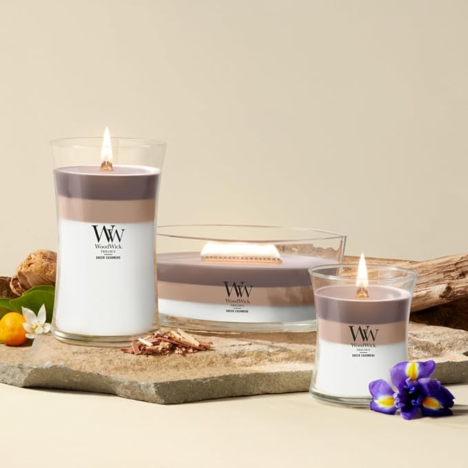 WoodWick Sheer Cashmere Medium Hourglass Trilogy Candle